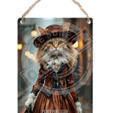PEAKY PAWS CLUB - FELINE FINE - Ginger LaPerm Cat Dangler Metal Signs