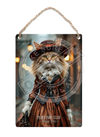 PEAKY PAWS CLUB - FELINE FINE - Ginger LaPerm Cat Fridge Magnet Metal Signs