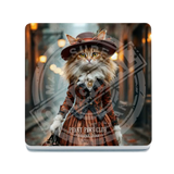 PEAKY PAWS CLUB - FELINE FINE - Ginger LaPerm Cat Melamine Coaster Metal Signs