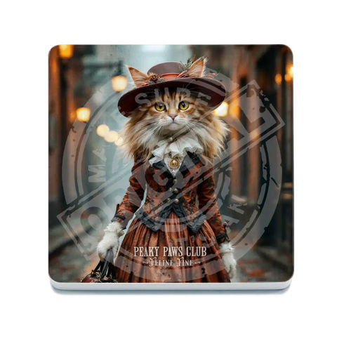 PEAKY PAWS CLUB - FELINE FINE - Ginger LaPerm Cat Fridge Magnet Metal Signs