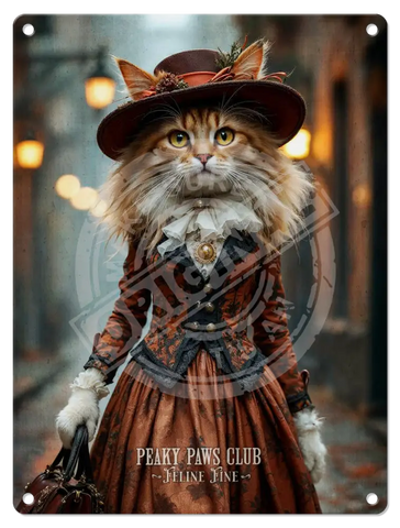 PEAKY PAWS CLUB - FELINE FINE - Ginger LaPerm Cat Fridge Magnet Metal Signs