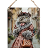 PEAKY PAWS CLUB - FELINE FINE - Grey Tabby Cat Dangler Metal Signs