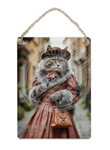 PEAKY PAWS CLUB - FELINE FINE - Grey Tabby Cat Fridge Magnet Metal Signs