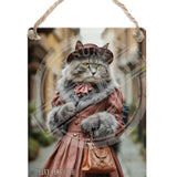 PEAKY PAWS CLUB - FELINE FINE - Grey Tabby Cat Dangler Metal Signs