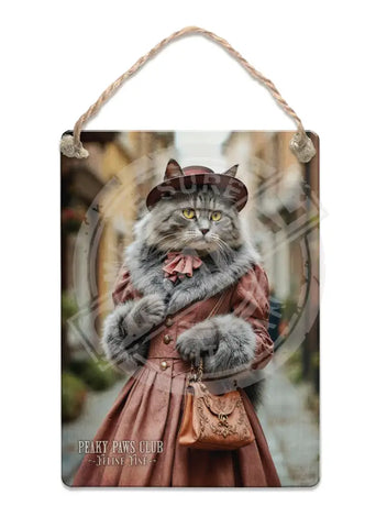 PEAKY PAWS CLUB - FELINE FINE - Grey Tabby Cat Fridge Magnet Metal Signs