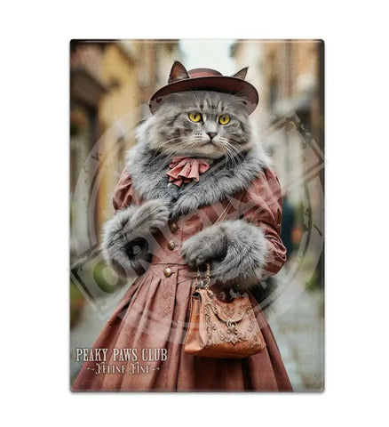 PEAKY PAWS CLUB - FELINE FINE - Grey Tabby Cat Fridge Magnet Metal Signs