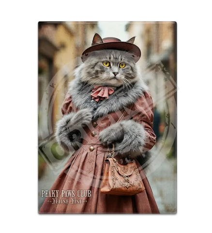 PEAKY PAWS CLUB - FELINE FINE - Grey Tabby Cat Fridge Magnet Metal Signs