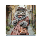 PEAKY PAWS CLUB - FELINE FINE - Grey Tabby Cat Melamine Coaster Metal Signs