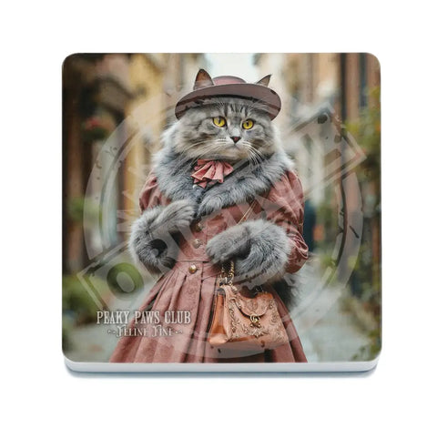 PEAKY PAWS CLUB - FELINE FINE - Grey Tabby Cat Fridge Magnet Metal Signs