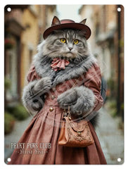 PEAKY PAWS CLUB - FELINE FINE - Grey Tabby Cat Mini Metal Sign 15cm x 20cm Metal Signs