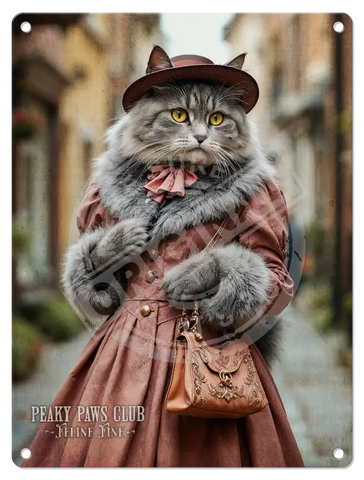 PEAKY PAWS CLUB - FELINE FINE - Grey Tabby Cat Fridge Magnet Metal Signs