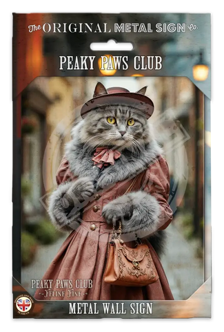 PEAKY PAWS CLUB - FELINE FINE - Grey Tabby Cat Fridge Magnet Metal Signs