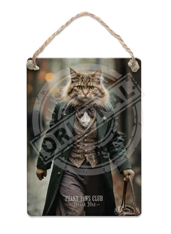 PEAKY PAWS CLUB - FELINE FINE - Maine Coone Cat Fridge Magnet Metal Signs