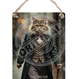 PEAKY PAWS CLUB - FELINE FINE - Maine Coone Cat Dangler Metal Signs