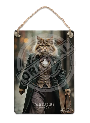 PEAKY PAWS CLUB - FELINE FINE - Maine Coone Cat Fridge Magnet Metal Signs