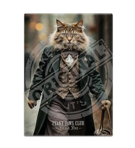 PEAKY PAWS CLUB - FELINE FINE - Maine Coone Cat Fridge Magnet Metal Signs