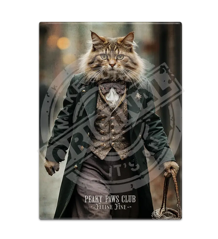 PEAKY PAWS CLUB - FELINE FINE - Maine Coone Cat Fridge Magnet Metal Signs