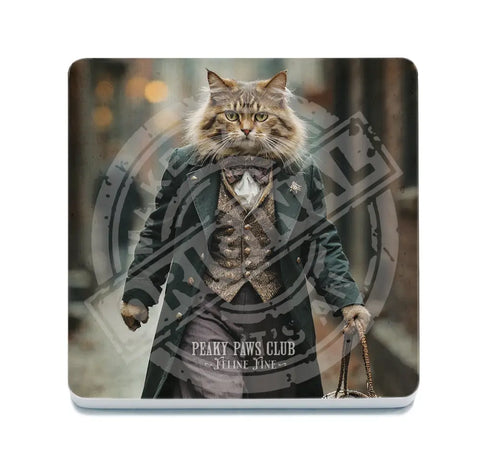 PEAKY PAWS CLUB - FELINE FINE - Maine Coone Cat Fridge Magnet Metal Signs