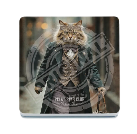 PEAKY PAWS CLUB - FELINE FINE - Maine Coone Cat Fridge Magnet Metal Signs