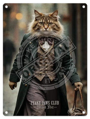 PEAKY PAWS CLUB - FELINE FINE - Maine Coone Cat Fridge Magnet Metal Signs