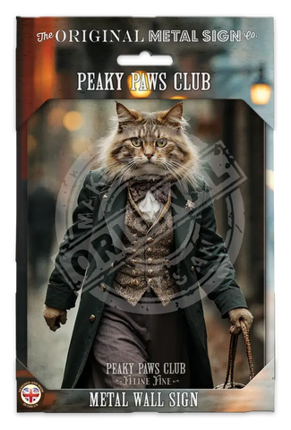 PEAKY PAWS CLUB - FELINE FINE - Maine Coone Cat Fridge Magnet Metal Signs