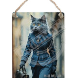 PEAKY PAWS CLUB - FELINE FINE - Russian Blue Cat Dangler Metal Signs