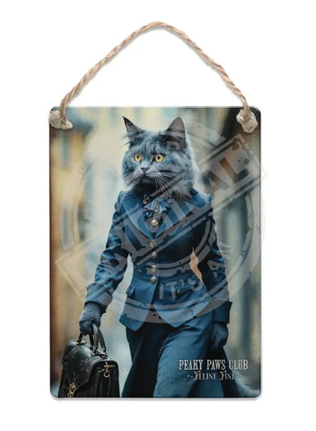 PEAKY PAWS CLUB - FELINE FINE - Russian Blue Cat Fridge Magnet Metal Signs