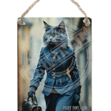 PEAKY PAWS CLUB - FELINE FINE - Russian Blue Cat Dangler Metal Signs