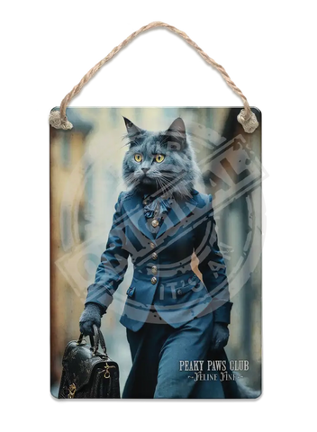PEAKY PAWS CLUB - FELINE FINE - Russian Blue Cat Fridge Magnet Metal Signs