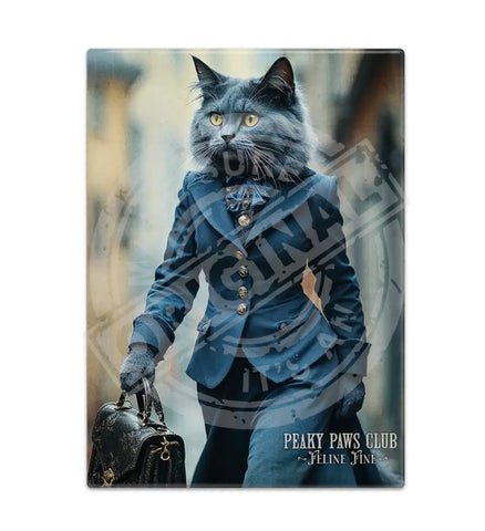PEAKY PAWS CLUB - FELINE FINE - Russian Blue Cat Fridge Magnet Metal Signs