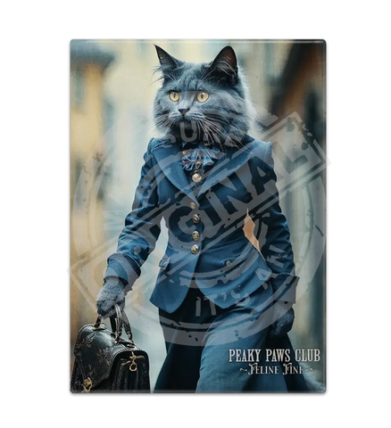 PEAKY PAWS CLUB - FELINE FINE - Russian Blue Cat Fridge Magnet Metal Signs