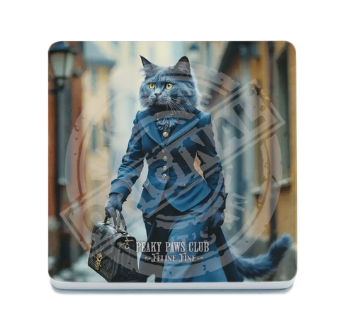 PEAKY PAWS CLUB - FELINE FINE - Russian Blue Cat Fridge Magnet Metal Signs