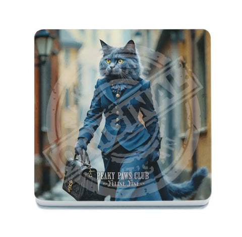 PEAKY PAWS CLUB - FELINE FINE - Russian Blue Cat Fridge Magnet Metal Signs