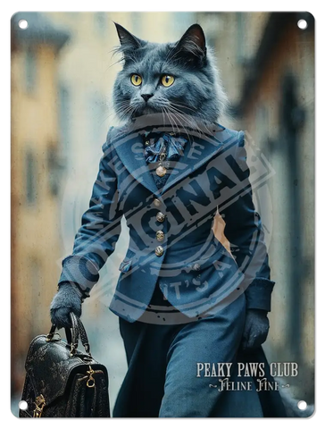 PEAKY PAWS CLUB - FELINE FINE - Russian Blue Cat Fridge Magnet Metal Signs