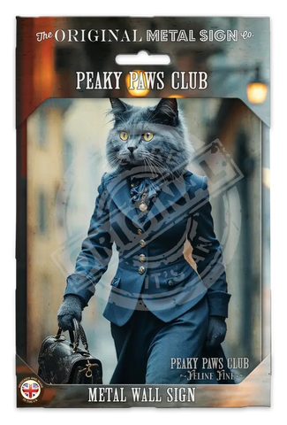 PEAKY PAWS CLUB - FELINE FINE - Russian Blue Cat Fridge Magnet Metal Signs