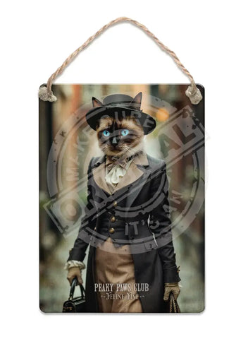 PEAKY PAWS CLUB - FELINE FINE - Siamese Cat Fridge Magnet Metal Signs