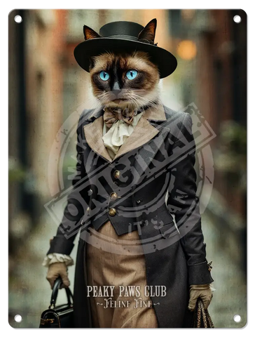 PEAKY PAWS CLUB - FELINE FINE - Siamese Cat Fridge Magnet Metal Signs