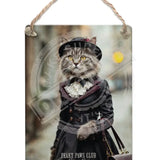 PEAKY PAWS CLUB - FELINE FINE - Tabby Cat Dangler Metal Signs