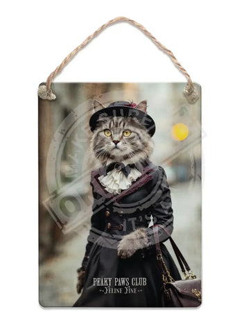 PEAKY PAWS CLUB - FELINE FINE - Tabby Cat Fridge Magnet Metal Signs