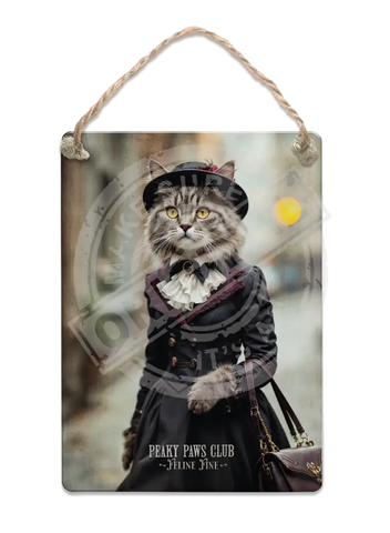 PEAKY PAWS CLUB - FELINE FINE - Tabby Cat Fridge Magnet Metal Signs