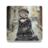 PEAKY PAWS CLUB - FELINE FINE - Tabby Cat Melamine Coaster Metal Signs