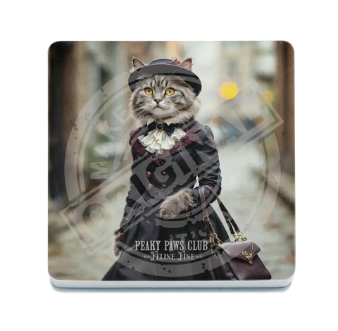 PEAKY PAWS CLUB - FELINE FINE - Tabby Cat Fridge Magnet Metal Signs