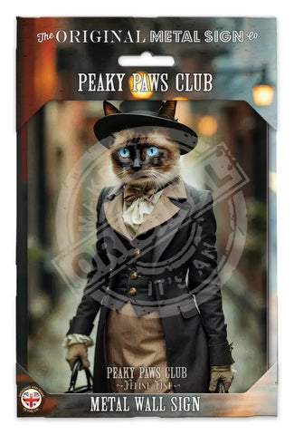 PEAKY PAWS CLUB - FELINE FINE - Tabby Cat Fridge Magnet Metal Signs