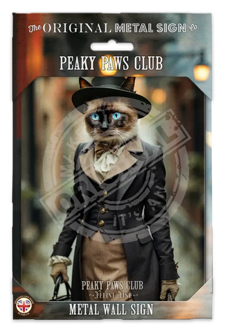 PEAKY PAWS CLUB - FELINE FINE - Tabby Cat Fridge Magnet Metal Signs