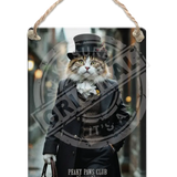 PEAKY PAWS CLUB - FELINE FINE - Tabby Ginger Cat Dangler Metal Signs