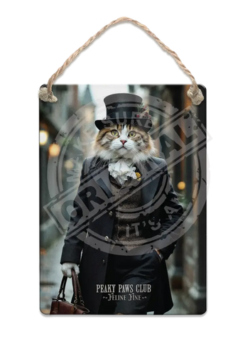 PEAKY PAWS CLUB - FELINE FINE - Tabby Ginger Cat Fridge Magnet Metal Signs