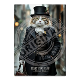 PEAKY PAWS CLUB - FELINE FINE - Tabby Ginger Cat Fridge Magnet Metal Signs