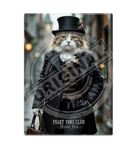 PEAKY PAWS CLUB - FELINE FINE - Tabby Ginger Cat Fridge Magnet Metal Signs