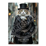 PEAKY PAWS CLUB - FELINE FINE - Tabby Ginger Cat Fridge Magnet Metal Signs
