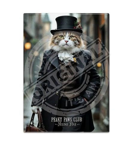 PEAKY PAWS CLUB - FELINE FINE - Tabby Ginger Cat Fridge Magnet Metal Signs